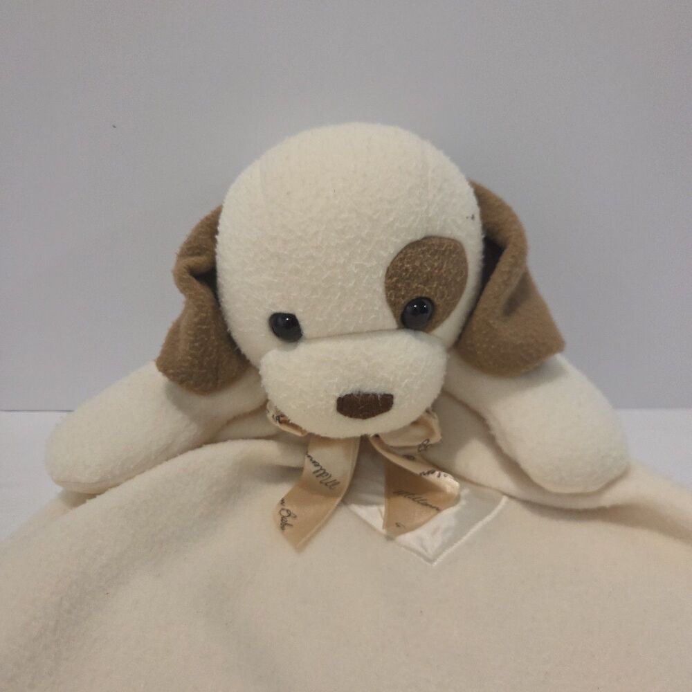 Dakin Baby Dog Plush Lovey Cream Satin Heart Trim Bow Security Blanket